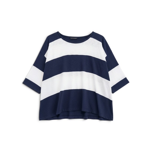 Nally & Millie Tops - Nally & Millie Striped Shirt Women L/XL Nautical Coastal Preppy Oversized Blue